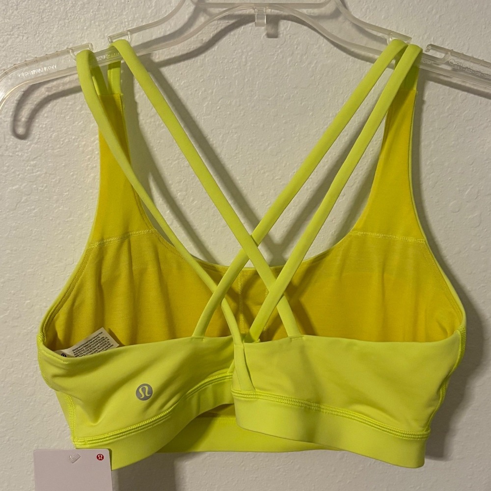 NWT Lululemon Energy Bra Electric Lemon Neon Yellow Strappy Sports Bra Size 12 - Picture 3 of 6